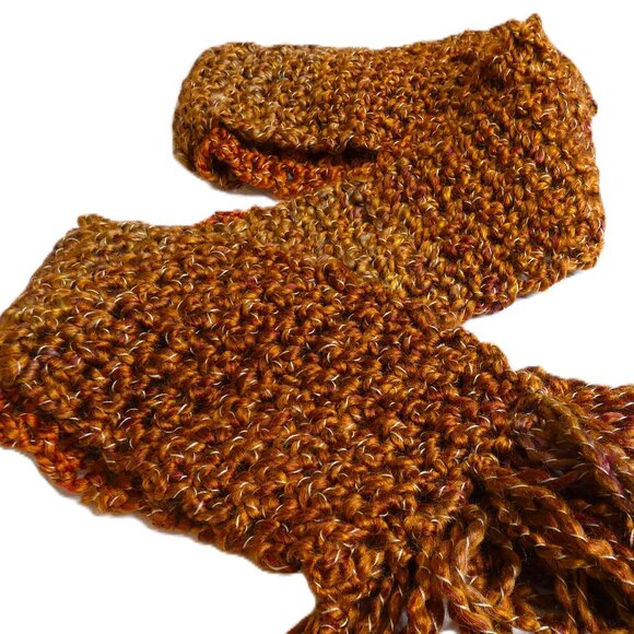 Brown Scarf Extra Long 104x5 Handmade Crochet Hand Knit Winter Warm Retro NWT - Picture 5 of 11